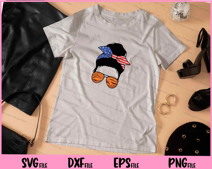 4th Of July Messy Bun Sunglasses Svg Cutting Printable Files  - Premium Cutting Files in SVG, PNG & EPS Formats - Premium SVG Cutting Files for Crafts
