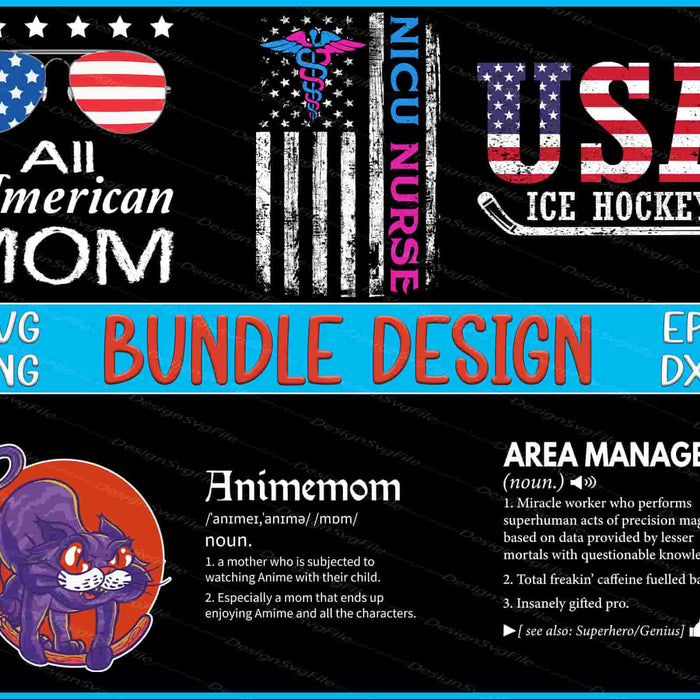 Collection of various design elements with text and graphics on a black background