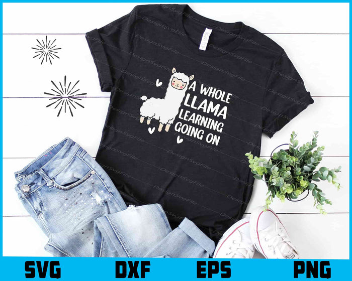 Set of llama-themed designs with text and graphics on a black background