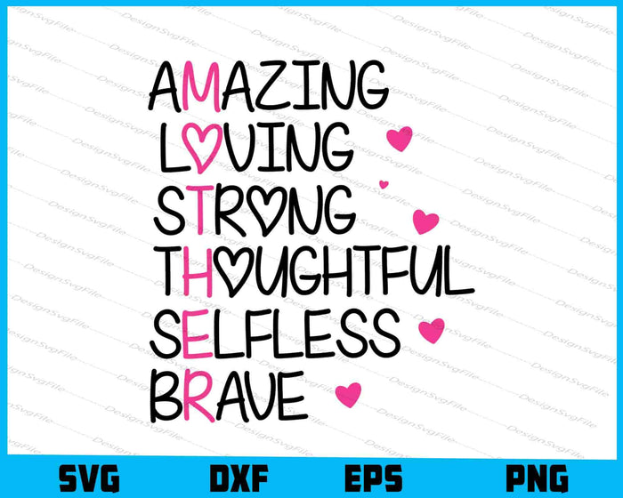 Amazing Loving Strong Thoughtful Mother Day SVG
