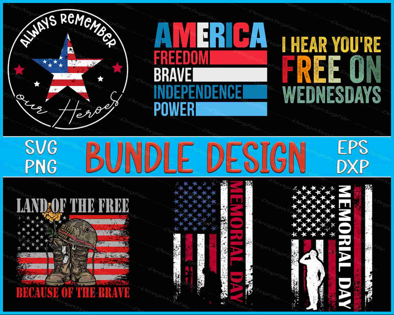 Collection of patriotic graphics and text with American flag elements on a black background.