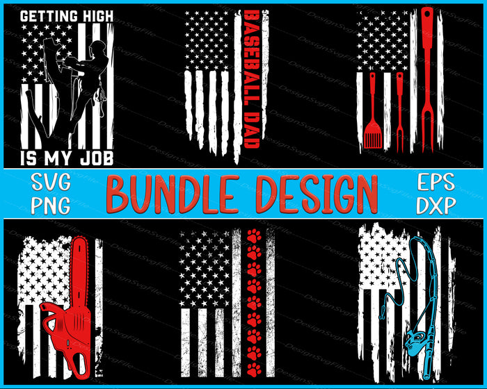 American Flag Bundle SVG, Fishing PNG