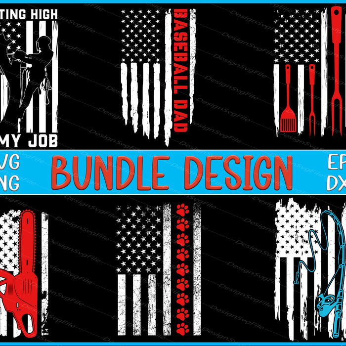 American Flag Bundle SVG, Fishing PNG