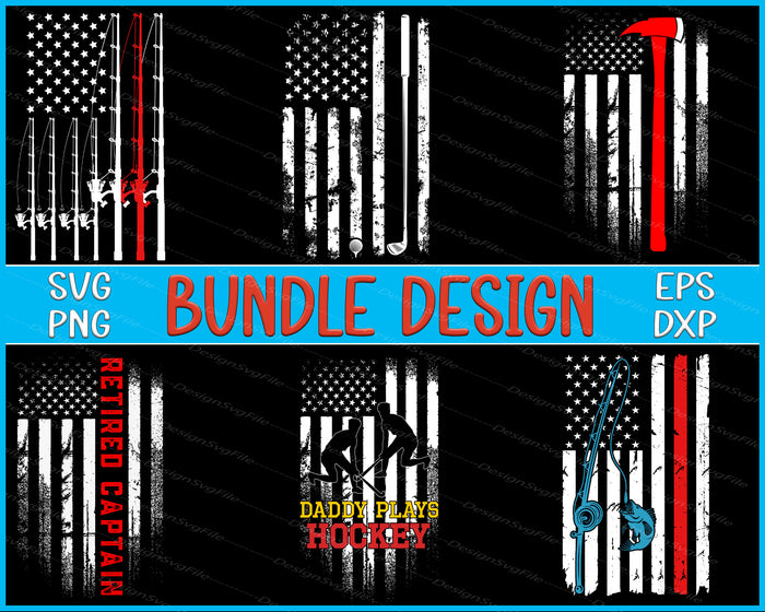 American Flag Bundle SVG, Retired Firefighter PNG