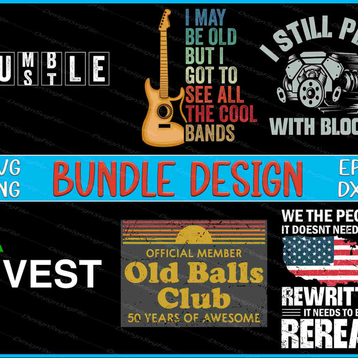 Collection of graphic designs with text and symbols on a black background