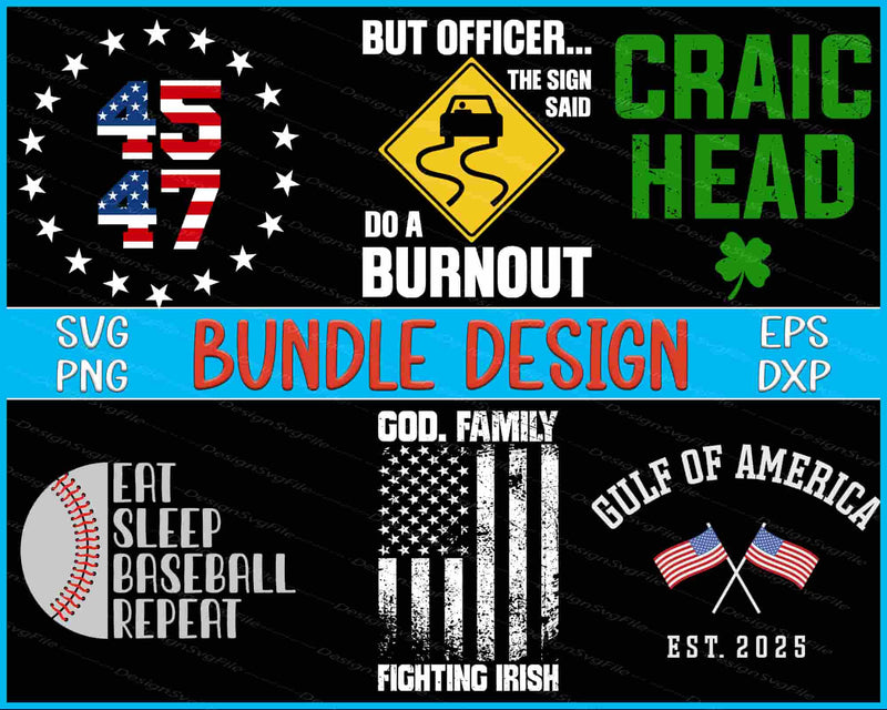 Collection of various graphic designs with text and symbols on a black background