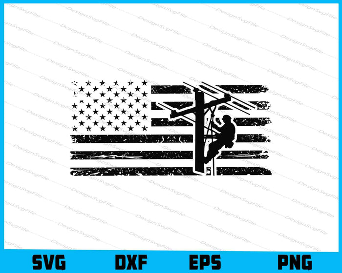 American Flag with Lineman SVG