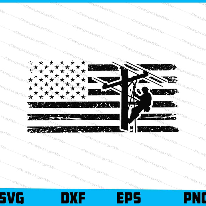 American Flag with Lineman SVG