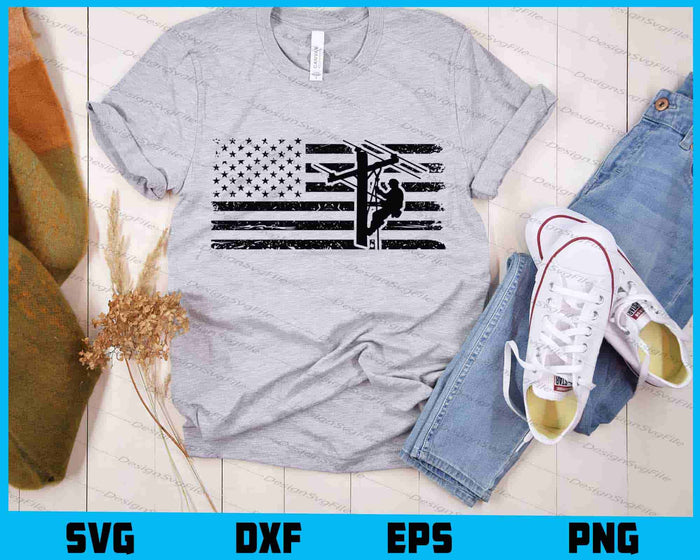 American Flag with Lineman SVG