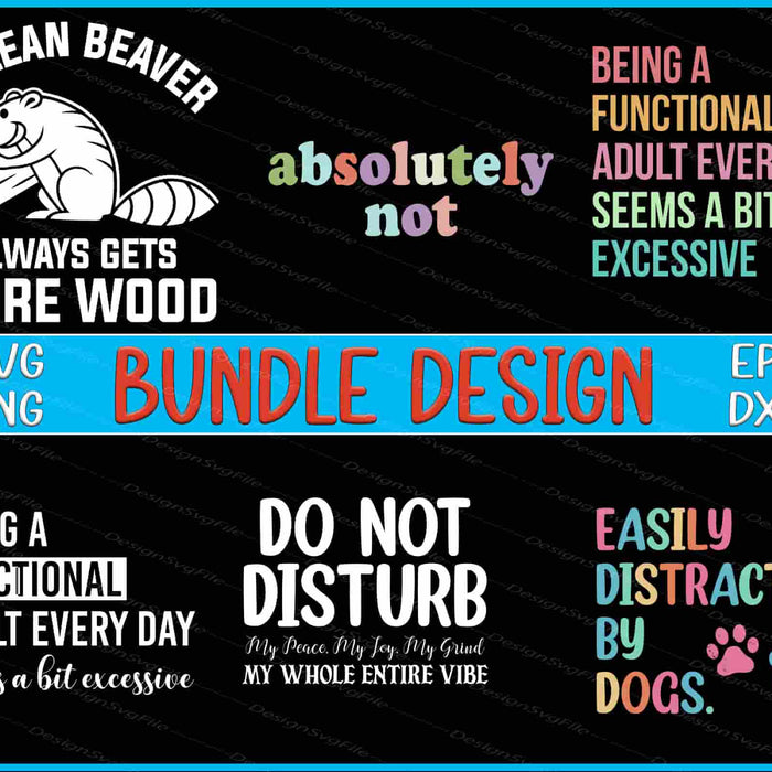 Collection of humorous quotes and graphics with a beaver illustration on a black background.