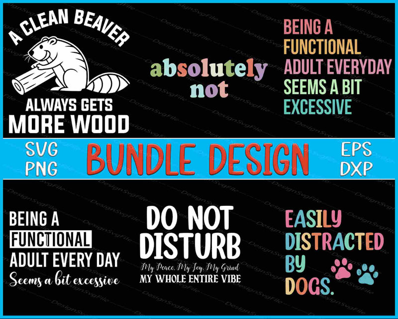 Collection of humorous quotes and graphics with a beaver illustration on a black background.