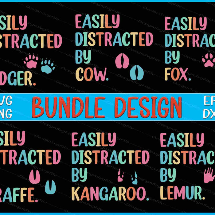 Colorful text design bundle with various animals on a black background