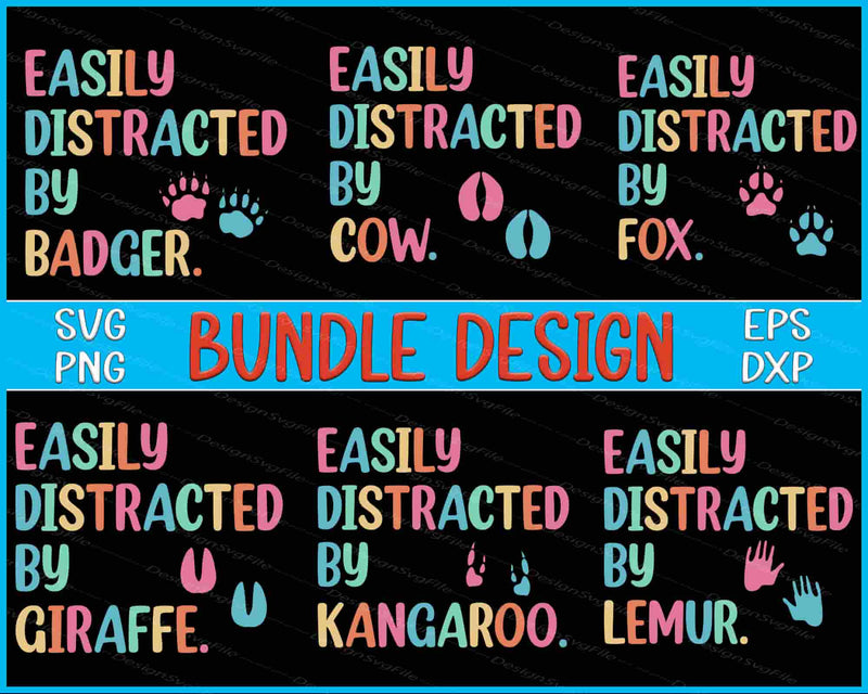 Colorful text design bundle with various animals on a black background