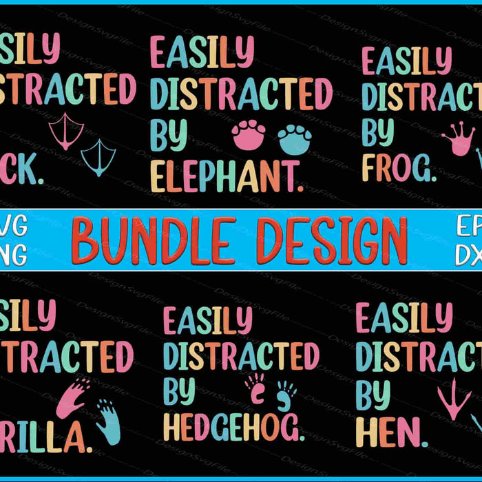 Colorful text design bundle with various animals and their descriptions on a black background.