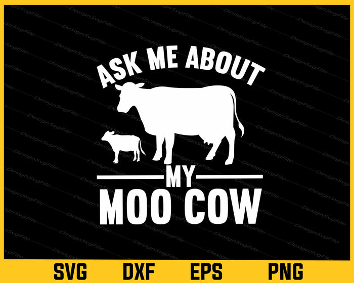 Collection of cow-themed designs with text and silhouettes on a black background.