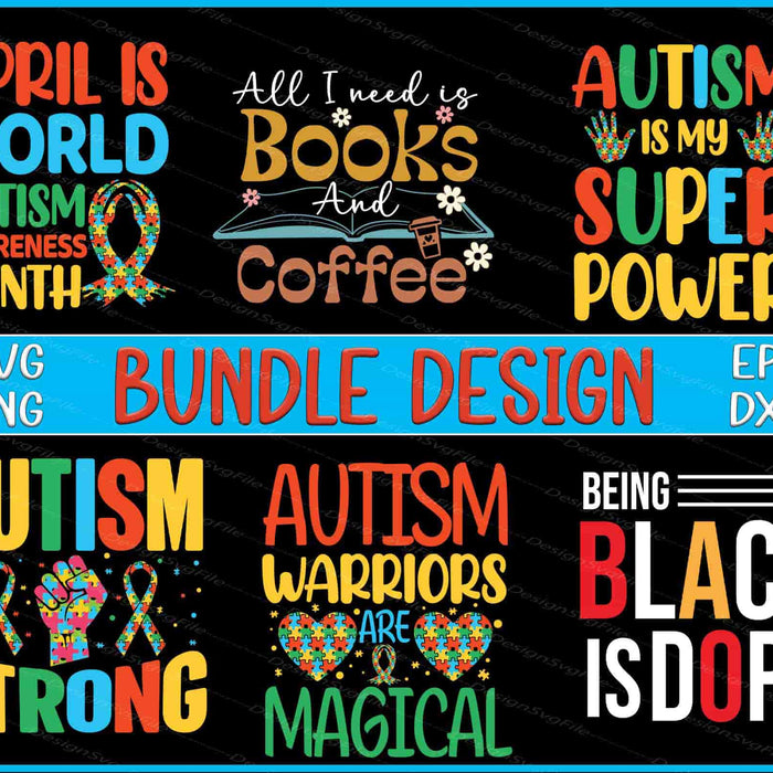 Autism Bundle SVG Black PNG