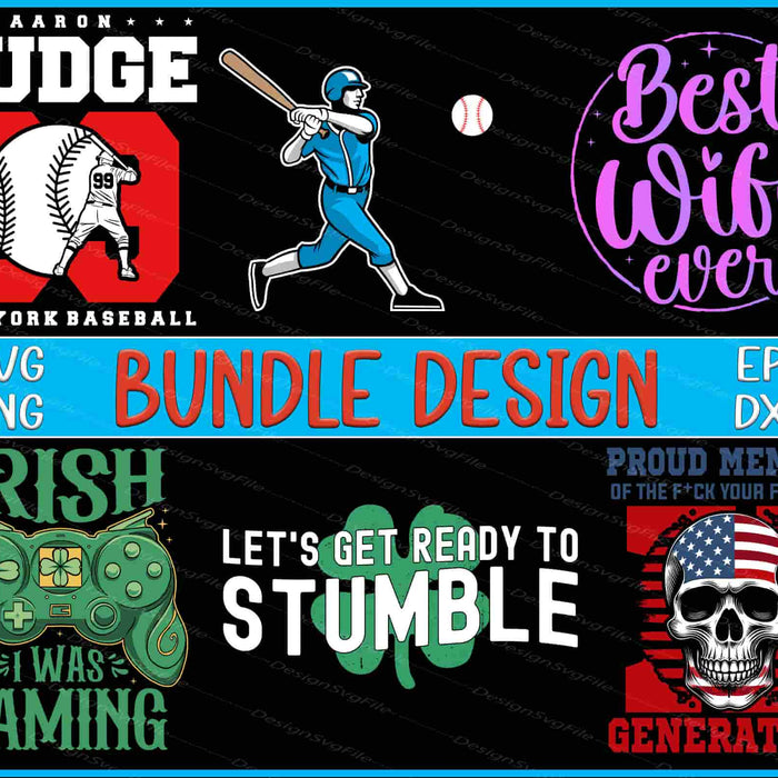 Collection of various graphic designs with text and icons on a black background