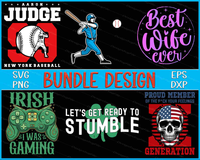 Collection of various graphic designs with text and icons on a black background