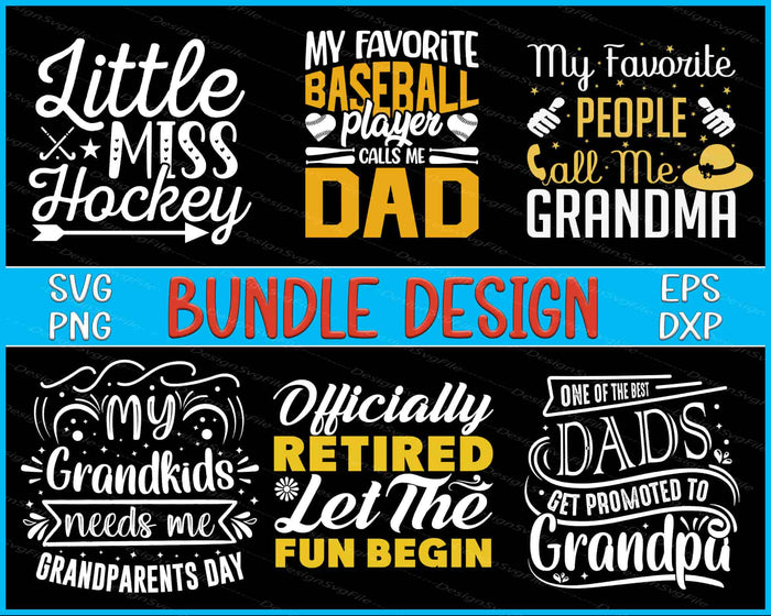 Collection of humorous and family-themed text designs with various fonts and colors on a black background.