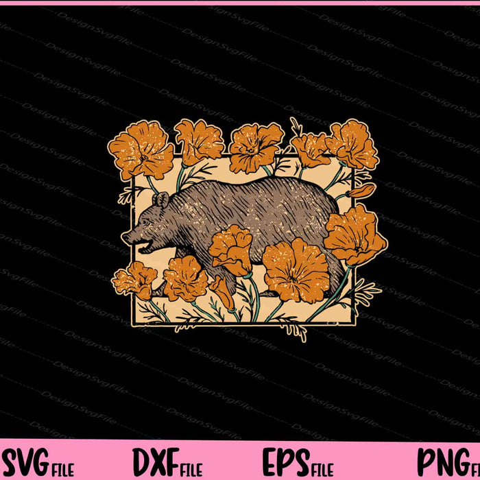 Bear Poppy Flowers Nature animal Svg Cutting Printable Files  - Premium Cutting Files in SVG, PNG & EPS Formats - Premium SVG Cutting Files for Crafts