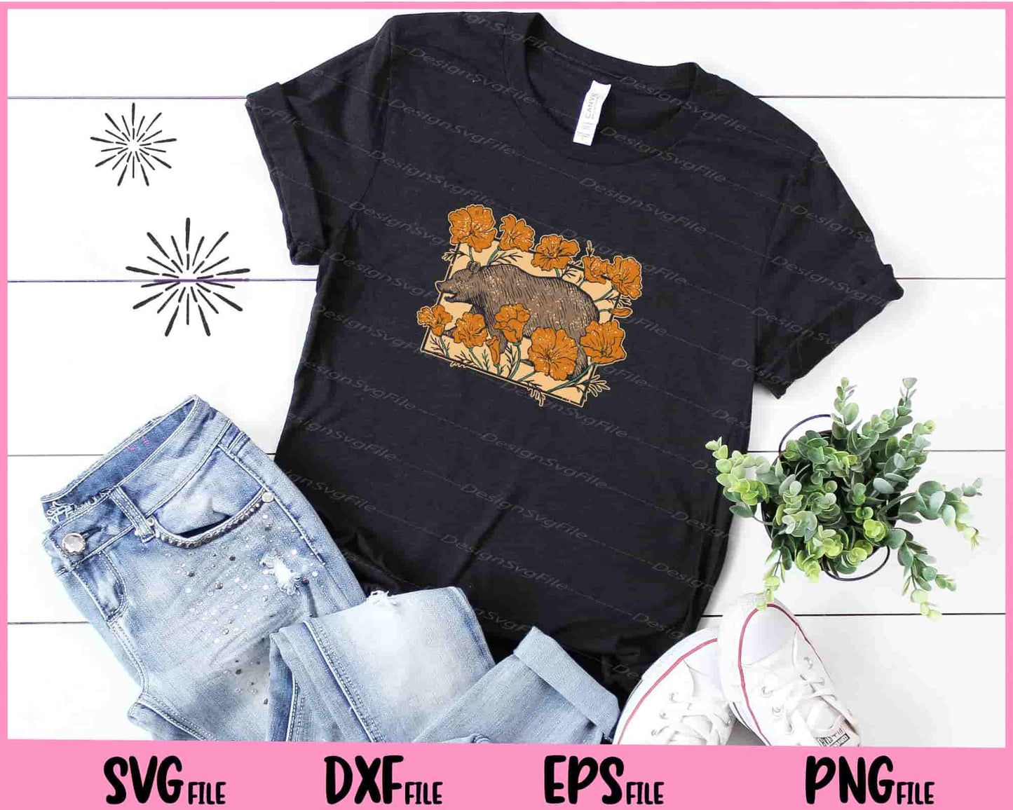 Bear Poppy Flowers Nature animal Svg Cutting Printable Files  - Premium Cutting Files in SVG, PNG & EPS Formats - Premium SVG Cutting Files for Crafts