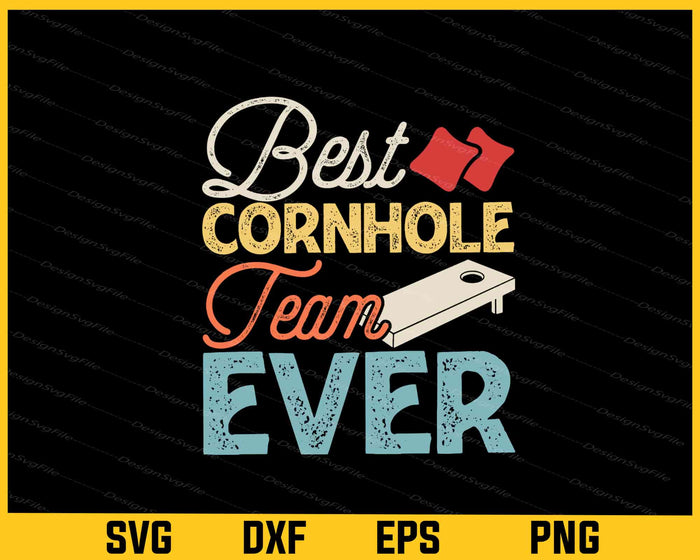 Collection of cornhole-themed graphics and text on a black background