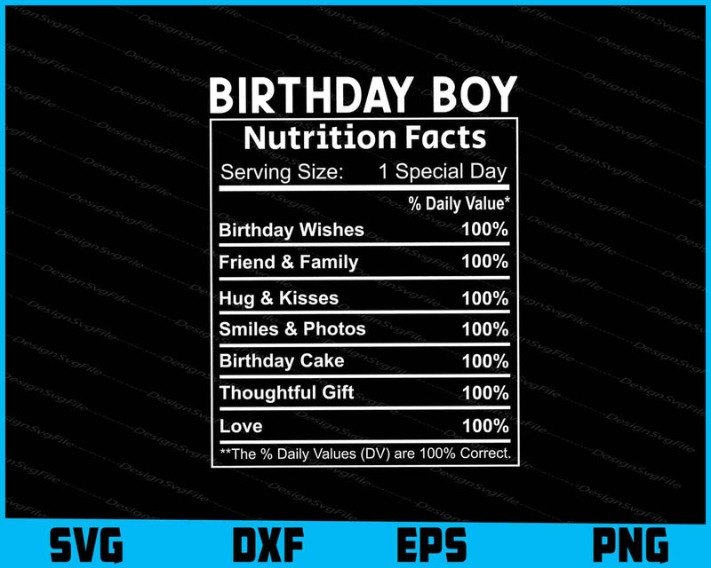 Birthday Boy Nutrition Facts SVG PNG File