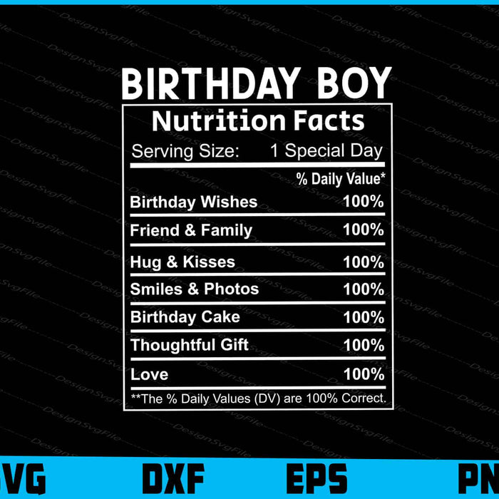 Birthday Boy Nutrition Facts SVG PNG File