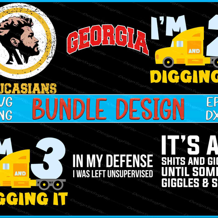 Collection of graphic designs with text and logos on a black background