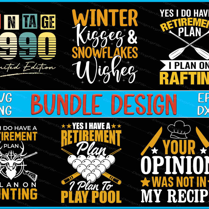 Collection of humorous and themed text designs with various graphics on a black background.