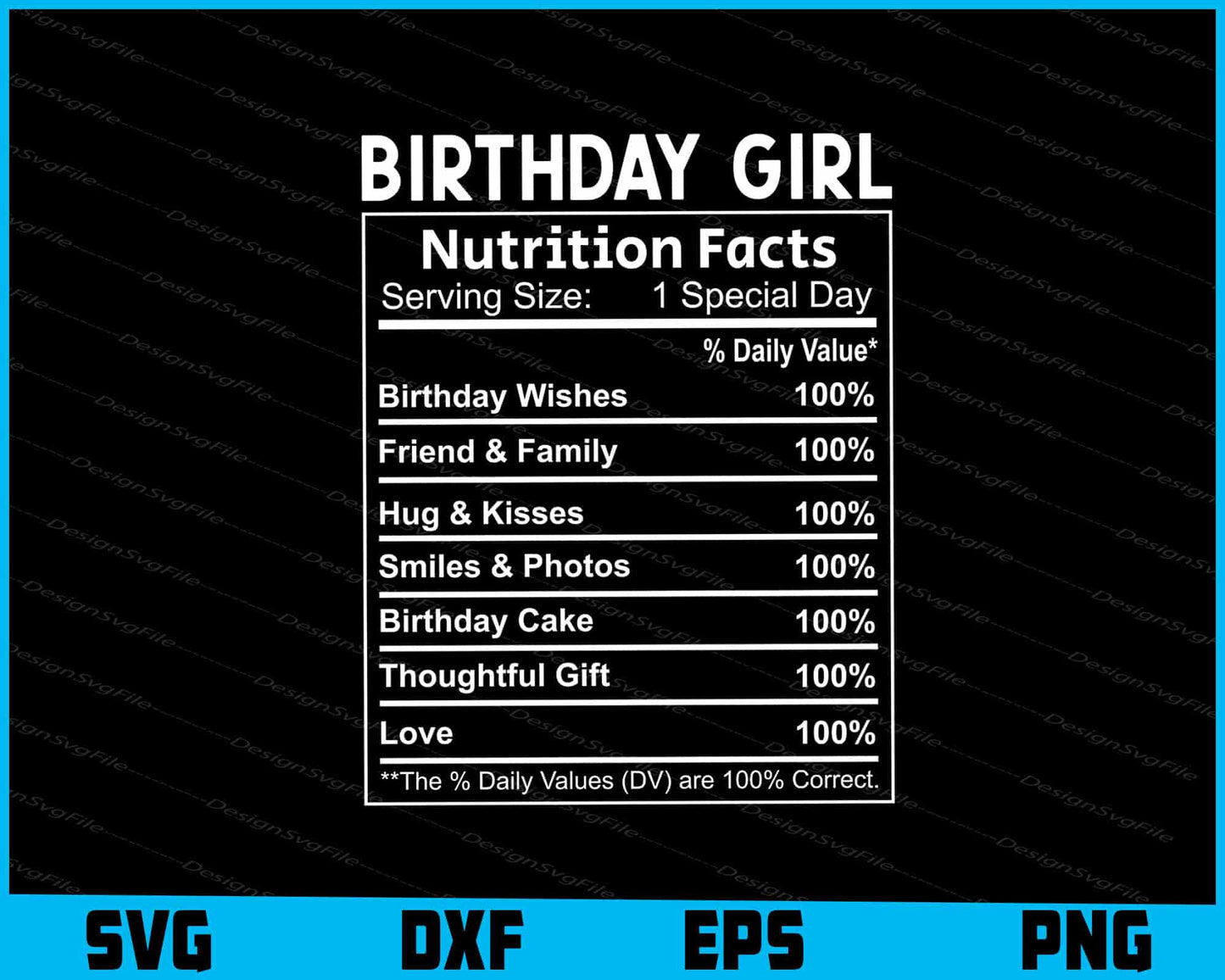 Birthday Girl Nutrition Facts SVG PNG File