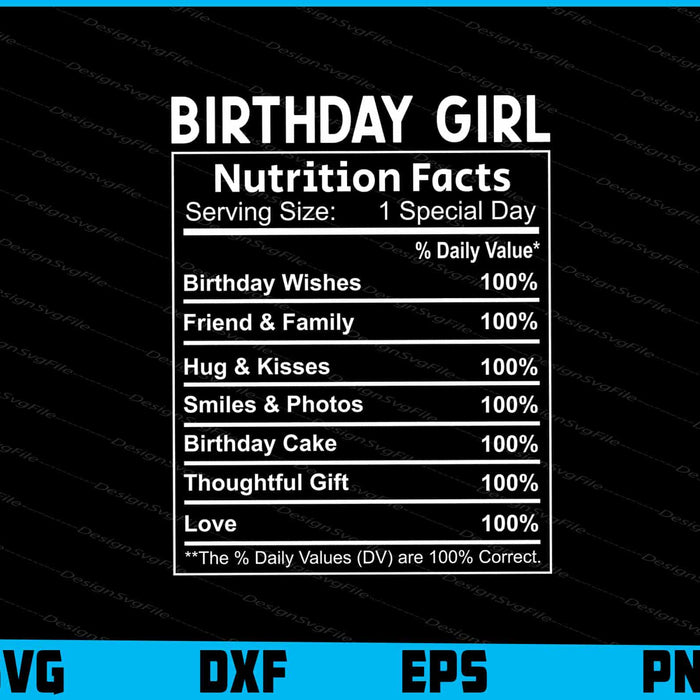Birthday Girl Nutrition Facts SVG PNG File