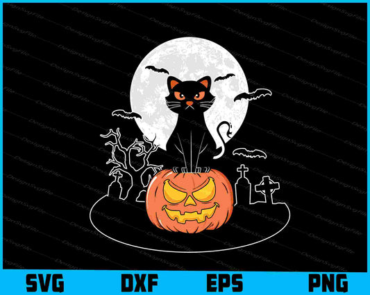 Black Cat Pumpkin Moon Halloween SVG PNG Printable File  - Premium Cutting Files in SVG, PNG & EPS Formats - Premium SVG Cutting Files for Crafts