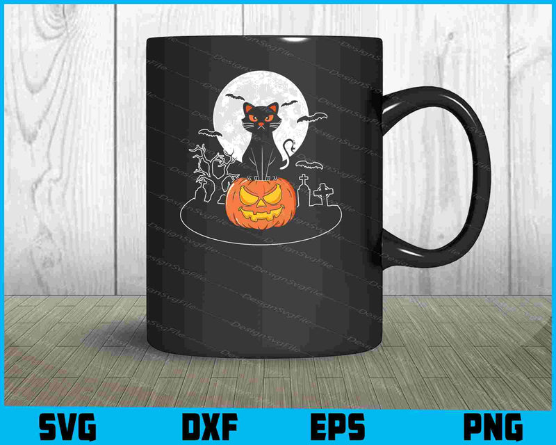 Black Cat Pumpkin Moon Halloween SVG PNG Printable File  - Premium Cutting Files in SVG, PNG & EPS Formats - Premium SVG Cutting Files for Crafts