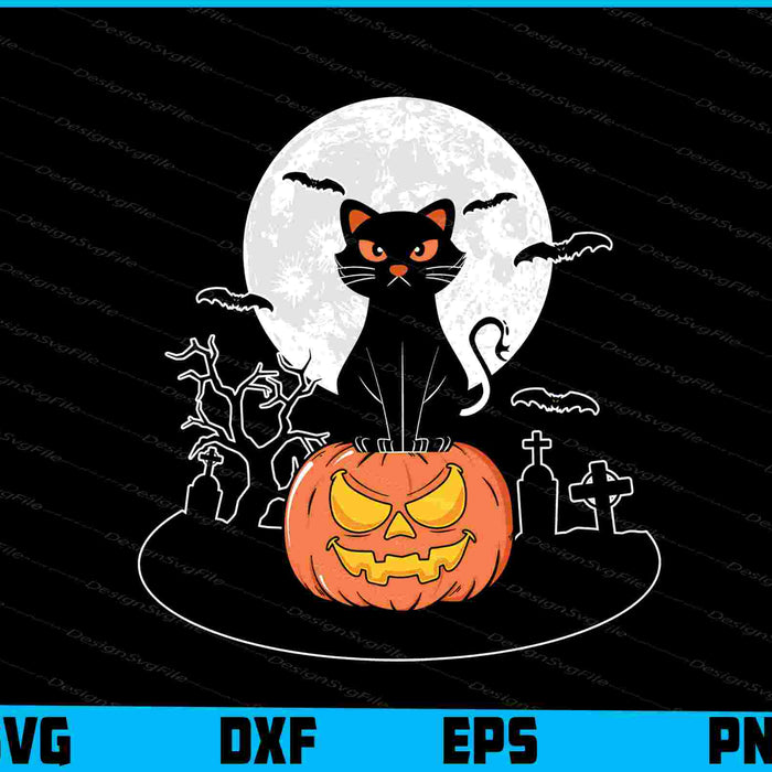 Black Cat Pumpkin Moon Halloween SVG PNG Printable File  - Premium Cutting Files in SVG, PNG & EPS Formats - Premium SVG Cutting Files for Crafts