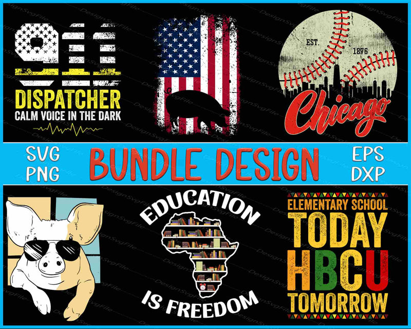 Collection of graphic designs with text and symbols on a black background