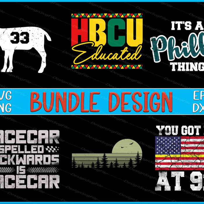 Collection of various graphic designs with text and symbols on a black background