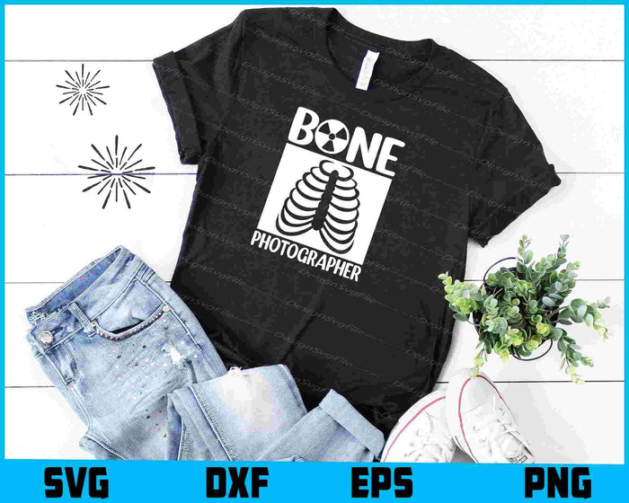 Collection of X-ray technician-themed designs with text and ribcage illustrations on a black background.