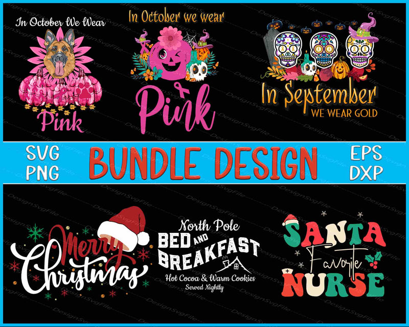 Breast Cancer Bundle SVG, Merry Christmas PNG