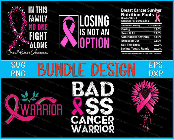 Breast Cancer Bundle SVG, Ribbon Warrior PNG