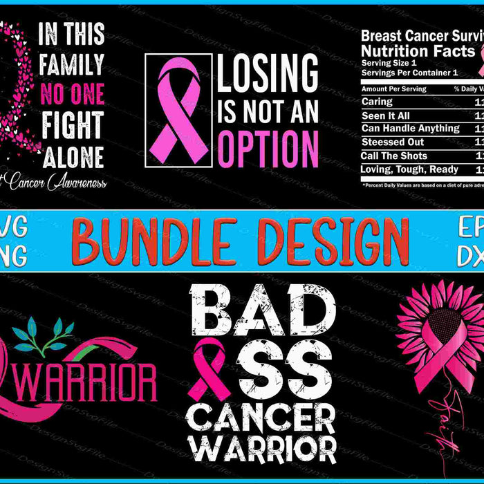 Breast Cancer Bundle SVG, Ribbon Warrior PNG