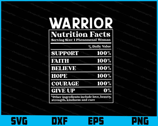 Breast Cancer Warrior Nutrition Facts SVG PNG File