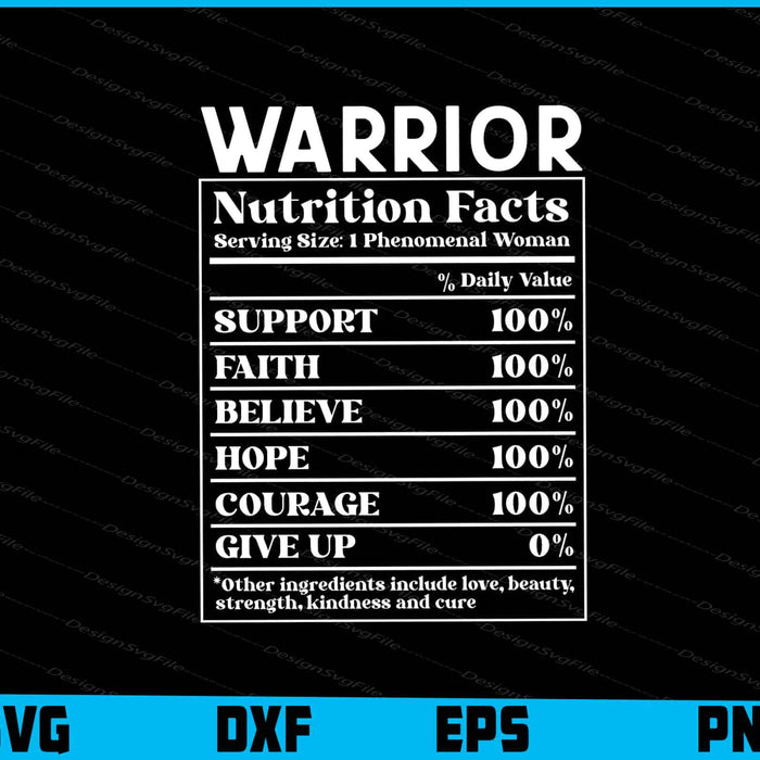 Breast Cancer Warrior Nutrition Facts SVG PNG File