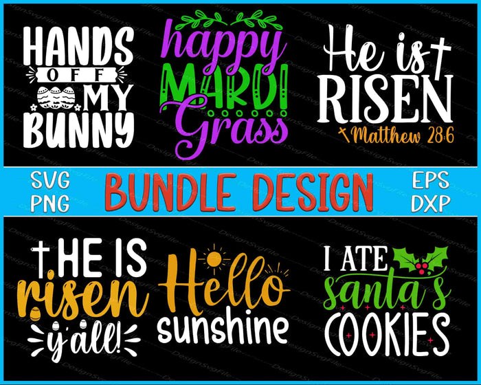 Collection of Easter-themed SVG designs on a black background