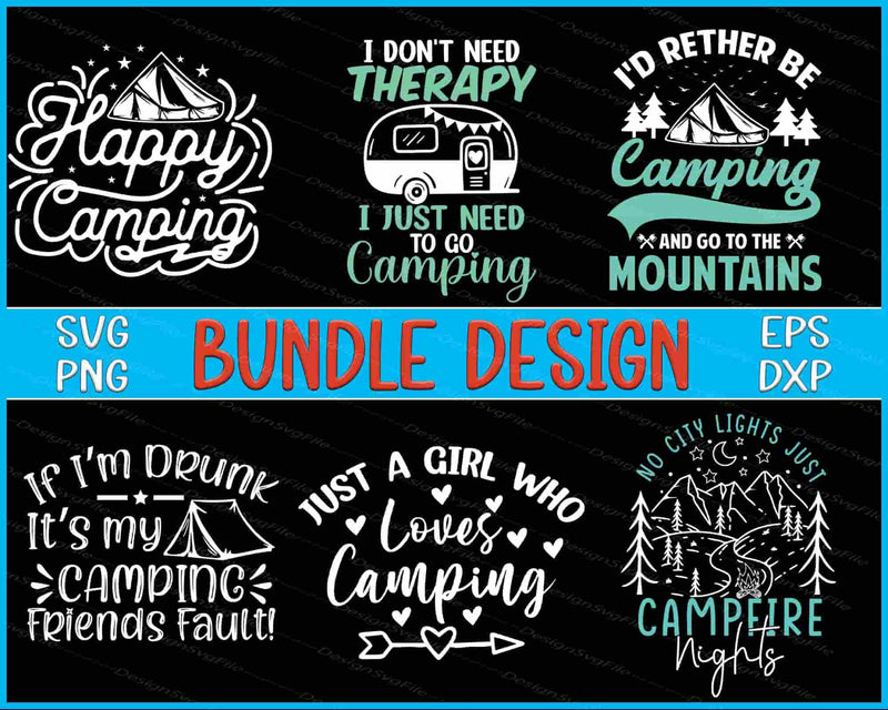 Camping Bundle SVG Happy Mountains PNG