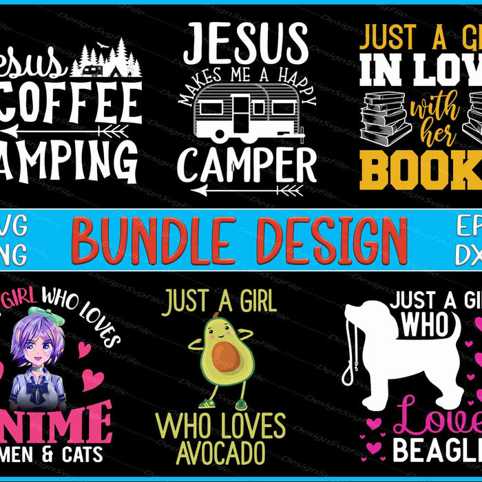 Collection of SVG designs with text and graphics on a black background