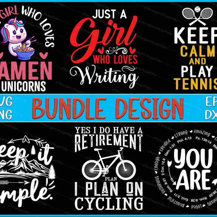 Collection of motivational and lifestyle-themed designs with text and graphics on a black background.