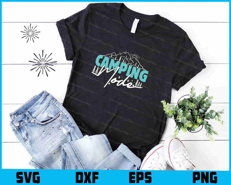 Camping Mode With Hills Line SVG PNG Sublimation File  - Premium Cutting Files in SVG, PNG & EPS Formats - Premium SVG Cutting Files for Crafts