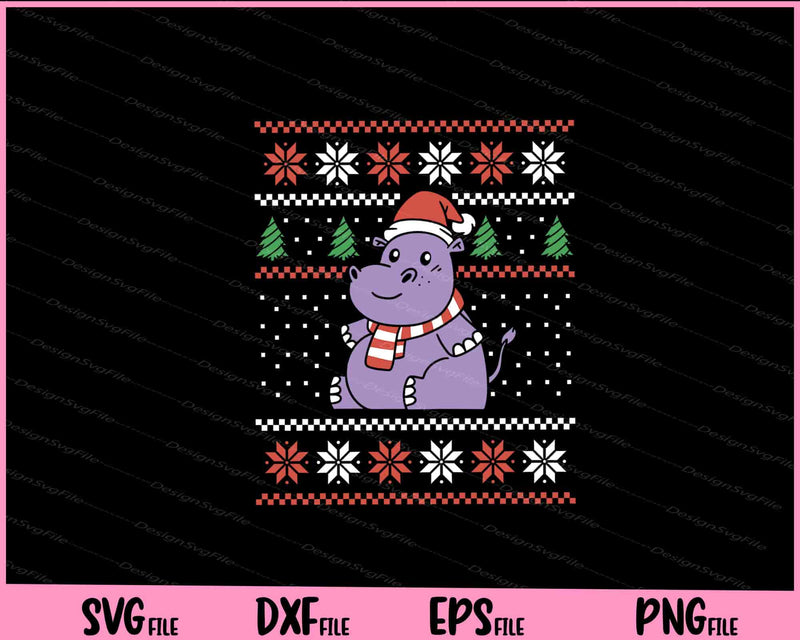 Cartoon Hippo Christmas Sweater svg