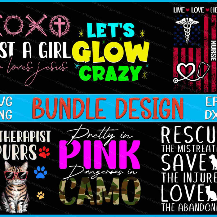 Collection of motivational and themed text designs with graphics on a black background.